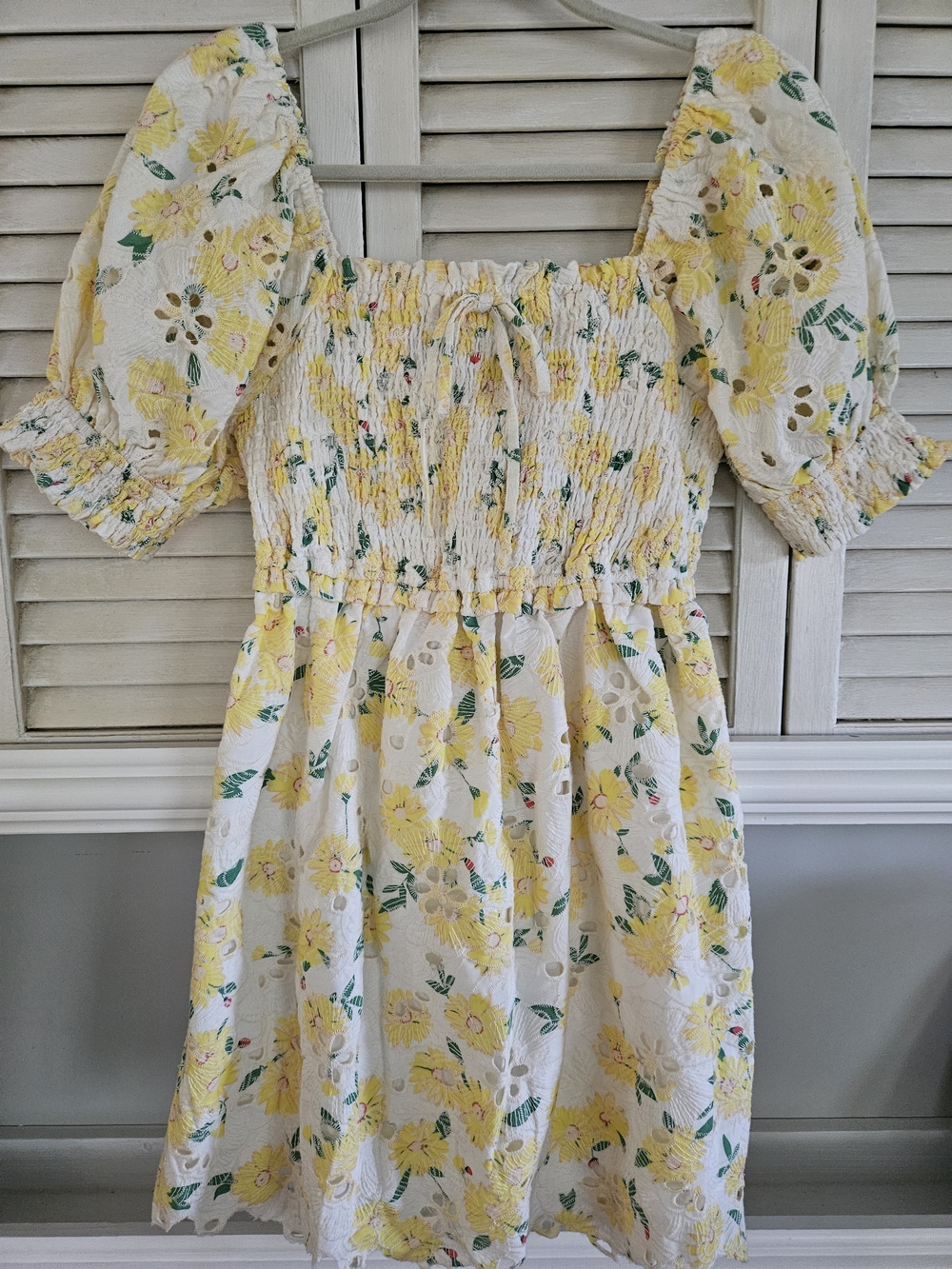 NWT Free The Roses Floral Embroidered Eyelet Mini Dress XS Yellow